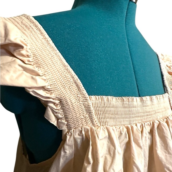 English Factory Light Beige Cotton Trapeze Top Ruffle Shoulder Straps Medium - Picture 2 of 9